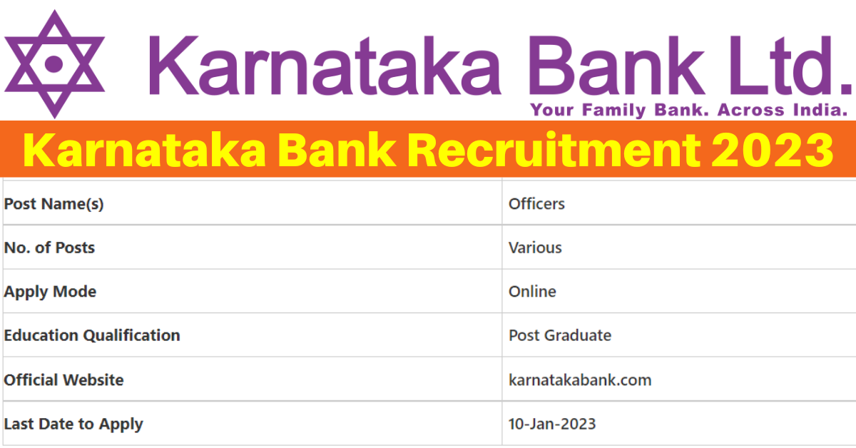 Karnataka Bank Recruitment 2023 – Apply Online for Various Officers Posts